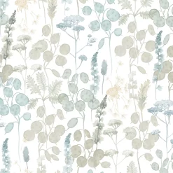 Ugepa Papier Peint<Papier peint vinyle intissé feuillage, fleurs sauvages bleu L. 1005 x l. 53cm