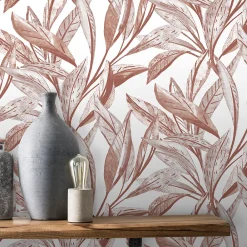 GoodHome Papier Peint<Papier peint vinyle intissé Cicillo feuillage terracotta L.1000 x l.53cm