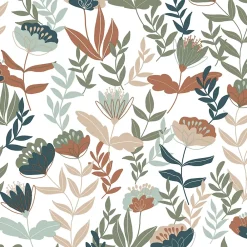 Lutece Papier peint vinyle intissé fleuri Naive flowers, bleu terracotta L.1005 x l.53cm Lutèce- Papier Peint