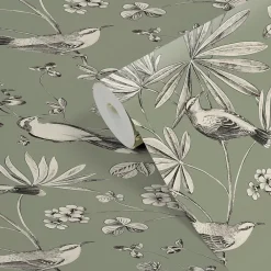 GoodHome Papier peint Vinyle Intissé Osum vert sauge- Papier Peint