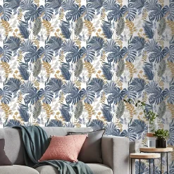GoodHome Papier Peint<Papier peint vinyle sur intissé Ferula bleu