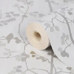 GoodHome Papier peint vinyle sur intissé Bromus crème- Papier Peint