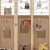 Giantex Cloison Amovible<Paravent Interieur 3 Panneaux en Faux Lin avec 8 Poches, Cloison de Séparation Pliable, Bureau, 120x170CM,Naturel Clips