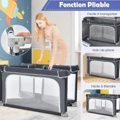 Giantex Parc Bébé 10 Mois à 6 Ans Parc Bebe en maille avec Balles et 4 Anneaux Centre activités de Parc Enfant Gris Foncé- Barrière De Sécurité