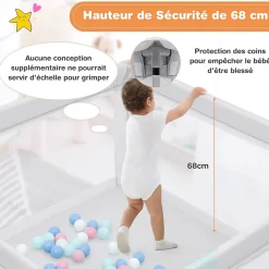 Giantex Parc Bébé 10 Mois à 6 Ans Parc Bebe en maille avec Balles Centre activités de Parc Enfant Gris- Barrière De Sécurité