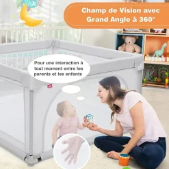 Giantex Parc Bébé 10 Mois à 6 Ans Parc Bebe en maille avec Balles Centre activités de Parc Enfant Gris- Barrière De Sécurité