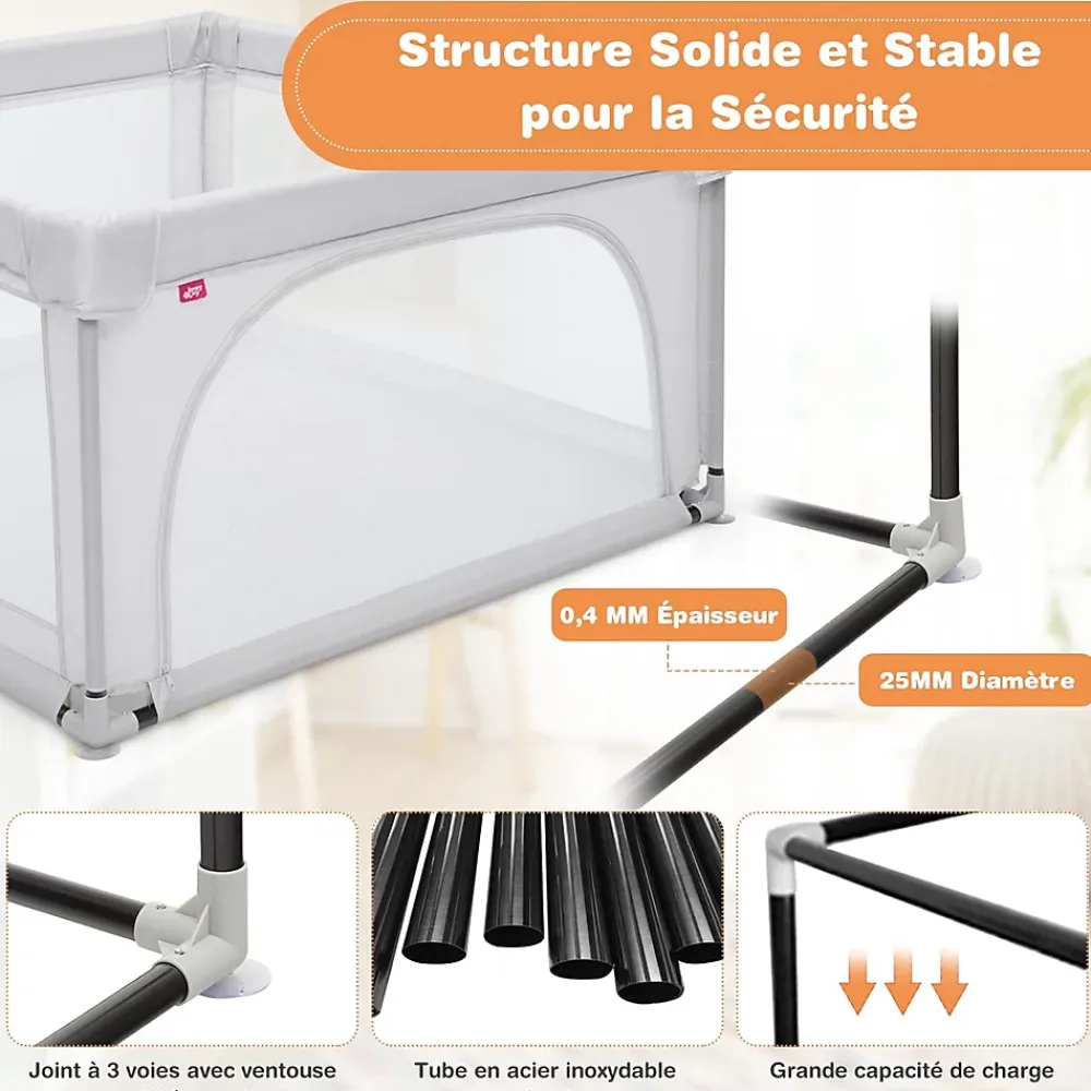 Giantex Parc Bébé 10 Mois à 6 Ans Parc Bebe en maille avec Balles Centre activités de Parc Enfant Gris- Barrière De Sécurité