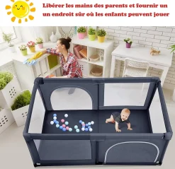 Giantex Barrière De Sécurité<Parc Bébé 10 Mois à 6 Ans Parc Bebe en maille avec Balles et 4 Anneaux Centre activités de Parc Enfant Bleu