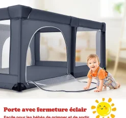 Giantex Barrière De Sécurité<Parc Bébé 10 Mois à 6 Ans Parc Bebe en maille avec Balles et 4 Anneaux Centre activités de Parc Enfant Bleu