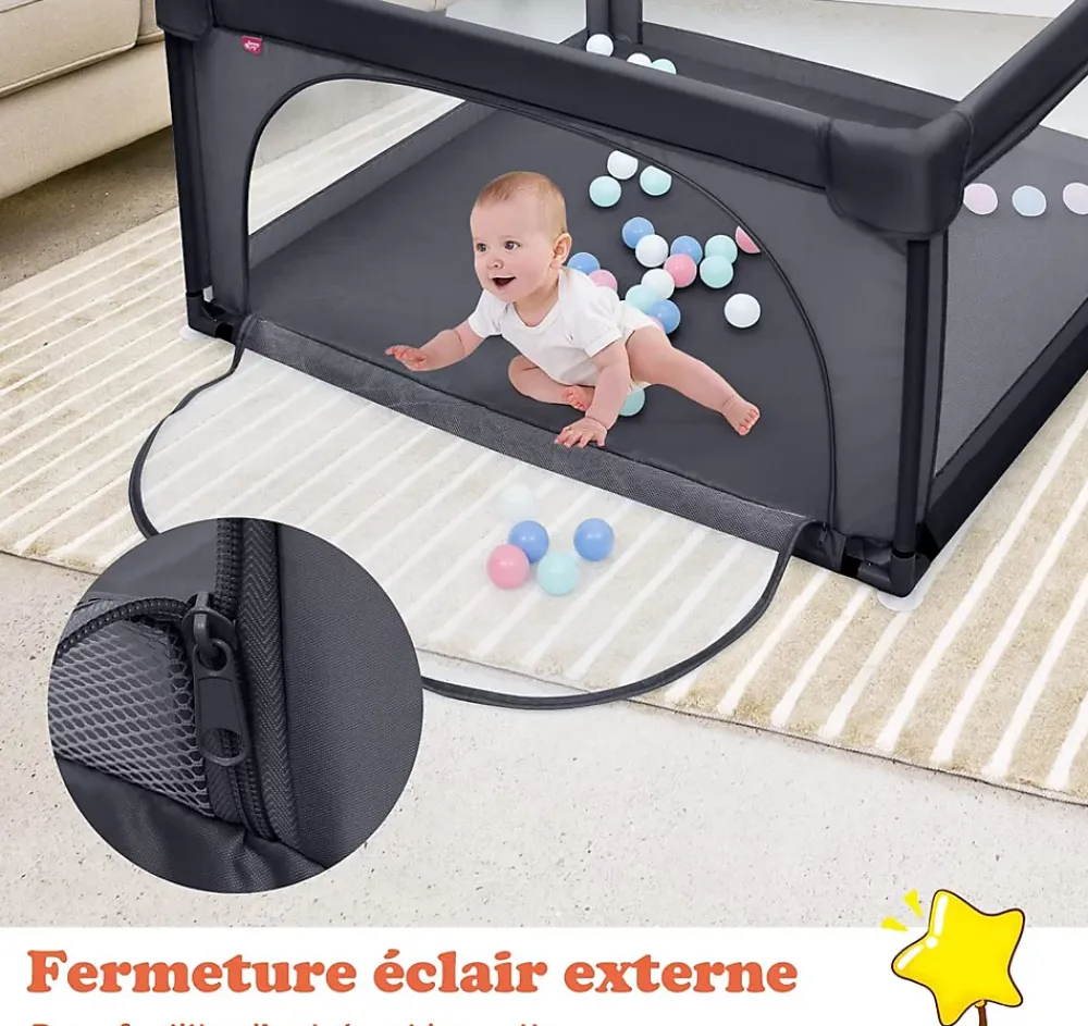 Giantex Parc Bébé 10 Mois à 6 Ans Parc Bebe en maille avec Balles Centre activités de Parc Enfant Gris Foncé- Barrière De Sécurité