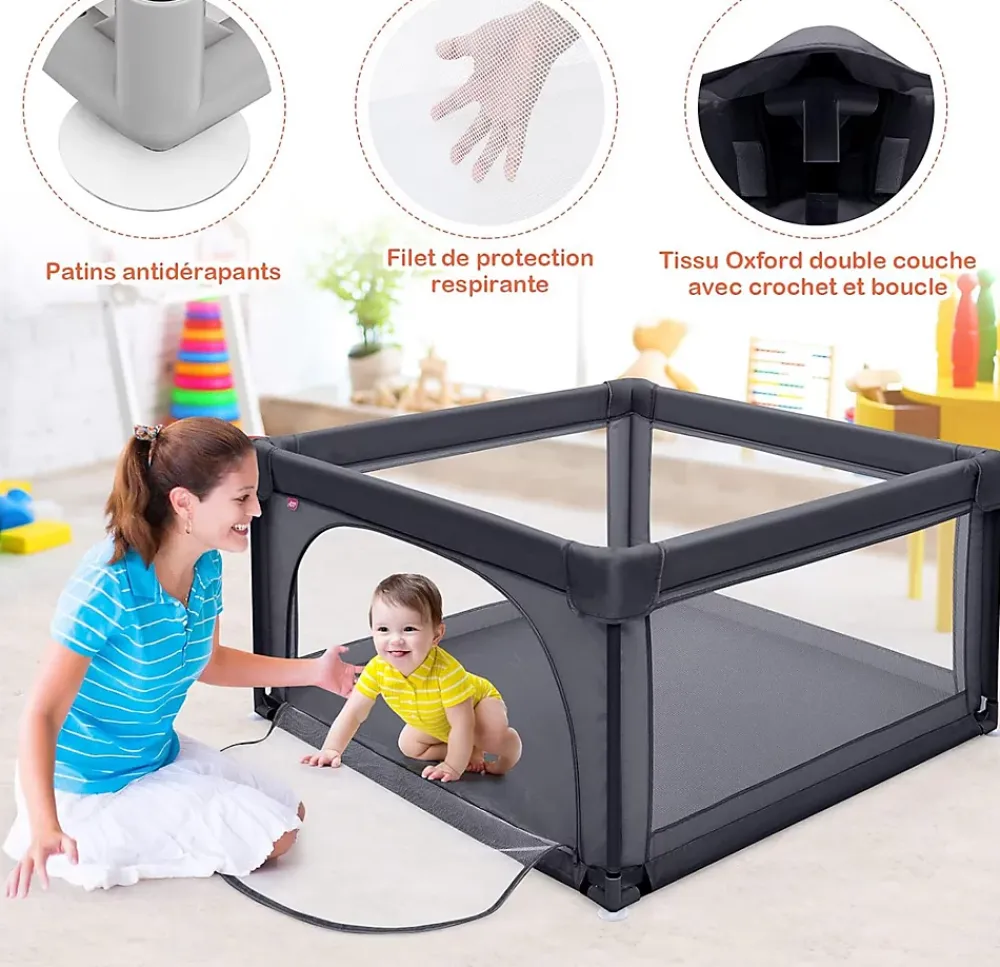 Giantex Parc Bébé 10 Mois à 6 Ans Parc Bebe en maille avec Balles Centre activités de Parc Enfant Gris Foncé- Barrière De Sécurité