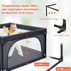 Giantex Parc Bébé 10 Mois à 6 Ans Parc Bebe en maille avec Balles Centre activités de Parc Enfant Gris Foncé- Barrière De Sécurité