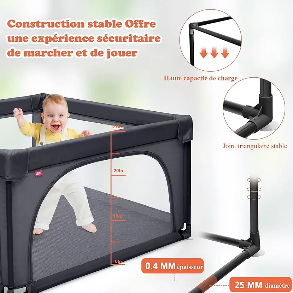 Giantex Parc Bébé 10 Mois à 6 Ans Parc Bebe en maille avec Balles Centre activités de Parc Enfant Gris Foncé- Barrière De Sécurité