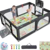 Giantex Parc Bebe avec 50 Balles Océaniques, Parc Enfant avec Panier de Basket, Porte Zippée, Gris Foncé, 88 x 157 x 100 cm- Barrière De Sécurité