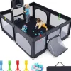 Giantex Parc Bebe avec 50 Balles Océaniques, Parc Enfant avec Panier de Basket, Porte Zippée, Gris Foncé, 88 x 157 x 100 cm- Barrière De Sécurité