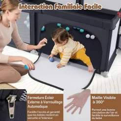 Giantex Parc Bebe avec 50 Balles Océaniques, Parc Enfant avec Panier de Basket, Porte Zippée, Gris Foncé, 88 x 157 x 100 cm- Barrière De Sécurité