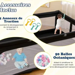 Giantex Barrière De Sécurité<Parc Bebe Pliable avec 50 Balles Océaniques, 150 x 150 x 76,5 cm, Parc Enfant sans BPA pour Tout-petits, Filet Respirant, Gris