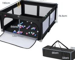 Giantex Barrière De Sécurité<Parc Bebe Pliable avec 50 Balles Océaniques, 150 x 150 x 76,5 cm, Parc Enfant sans BPA pour Tout-petits, Filet Respirant, Gris
