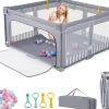 Giantex Parc Bebe Pliable avec 50 Balles Océaniques, 150 x 150 x 76,5 cm, Parc Enfant sans BPA pour Tout-petits, Filet Respirant, Gris- Barrière De Sécurité