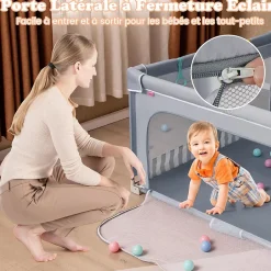 Giantex Parc Bebe Pliable avec 50 Balles Océaniques, 150 x 150 x 76,5 cm, Parc Enfant sans BPA pour Tout-petits, Filet Respirant, Gris- Barrière De Sécurité