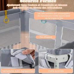 Giantex Parc Bebe Pliable avec 50 Balles Océaniques, 150 x 150 x 76,5 cm, Parc Enfant sans BPA pour Tout-petits, Filet Respirant, Gris- Barrière De Sécurité