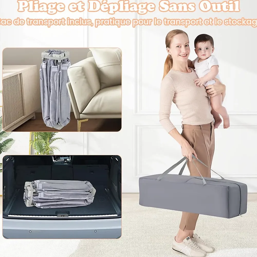 Giantex Parc Bebe Pliable avec 50 Balles Océaniques, 150 x 150 x 76,5 cm, Parc Enfant sans BPA pour Tout-petits, Filet Respirant, Gris- Barrière De Sécurité