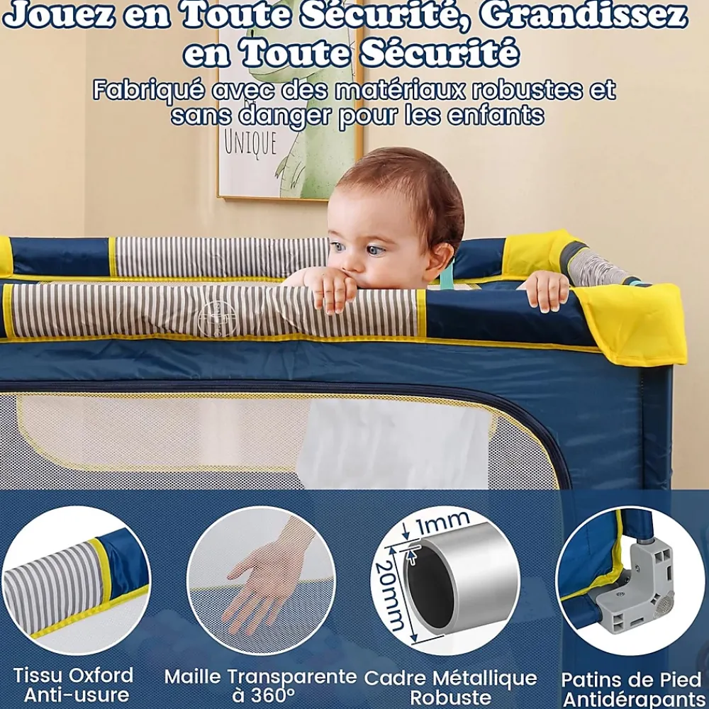 Giantex Barrière De Sécurité<Parc Bebe Pliable 127x127cm, Parc Enfant Modulable avec 50 Balles Océaniques, 4 Poignées, Maille Respirante, Bleu