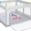 Giantex Parc Bebe Pliable 127x127cm, Parc Enfant Modulable avec 50 Balles Océaniques, 4 Poignées, Maille Respirante, Bleu- Barrière De Sécurité