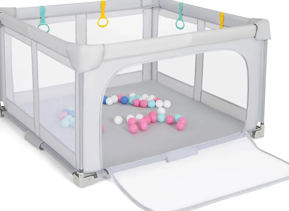 Giantex Parc Bebe Pliable 127x127cm, Parc Enfant Modulable avec 50 Balles Océaniques, 4 Poignées, Maille Respirante, Bleu- Barrière De Sécurité