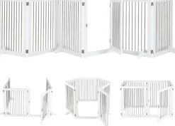 Giantex Barrière De Sécurité<Parc Pliable pour Animaux de Compagnie, Enclos pour Chien avec 6 Panneaux en Bois et en Tube d'Acier Inoxydable