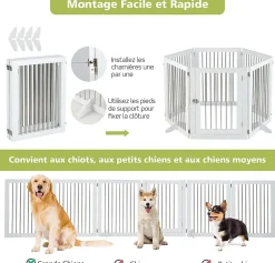 Giantex Barrière De Sécurité<Parc Pliable pour Animaux de Compagnie, Enclos pour Chien avec 6 Panneaux en Bois et en Tube d'Acier Inoxydable