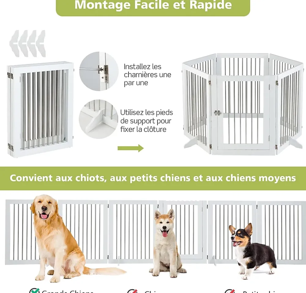 Giantex Barrière De Sécurité<Parc Pliable pour Animaux de Compagnie, Enclos pour Chien avec 6 Panneaux en Bois et en Tube d'Acier Inoxydable