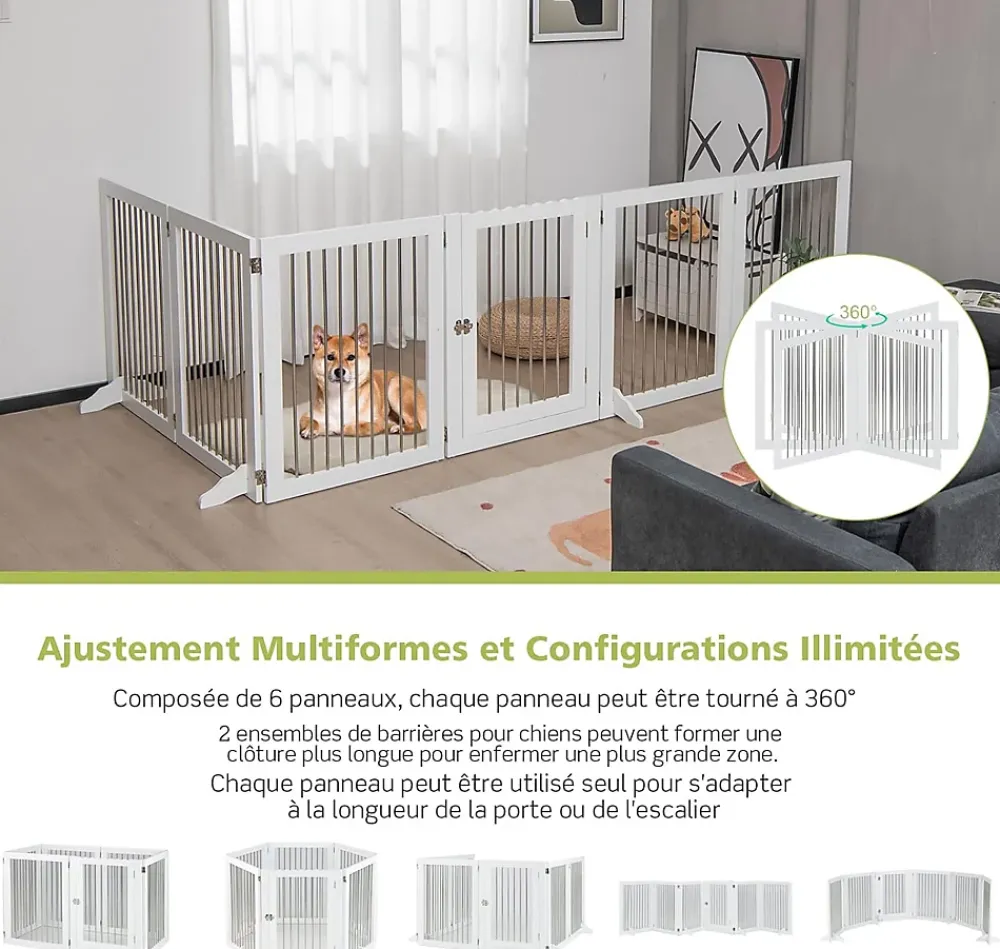 Giantex Barrière De Sécurité<Parc Pliable pour Animaux de Compagnie, Enclos pour Chien avec 6 Panneaux en Bois et en Tube d'Acier Inoxydable