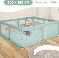 Giantex Barrière De Sécurité<Parc pour Bébé Parc de Jeu Tout Petit avec Maille Respirante 4 Anneaux Balles Océaniques Barrière avec Porte Vert