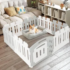 Giantex Parc pour Chiots 7 Panneaux 1 Porte en Plastique, pour Petits Chiens Et Chats, 155 x 155 x 60 CM, Beige- Barrière De Sécurité
