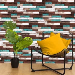 Decoon Parement bois de bateau recyclé 0,98 m2 brun et turquoise- Plaquette De Parement|Plaquette De Parement