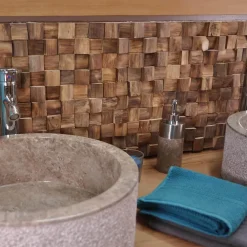 Wanda Collection Parement mosaïque en teck recyclé naturel carré 20cm x 55cm- Plaquette De Parement|Plaquette De Parement