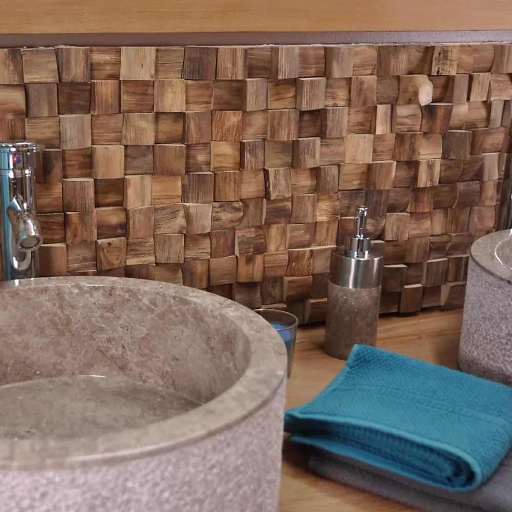 Wanda Collection Parement mosaïque en teck recyclé naturel carré 20cm x 55cm- Plaquette De Parement|Plaquette De Parement