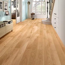 GoodHome Parquet contrecollé clipsable Marigny L 200 cm en chêne français verni blond- Parquet Contrecollé|Voir Tous Les Parquets