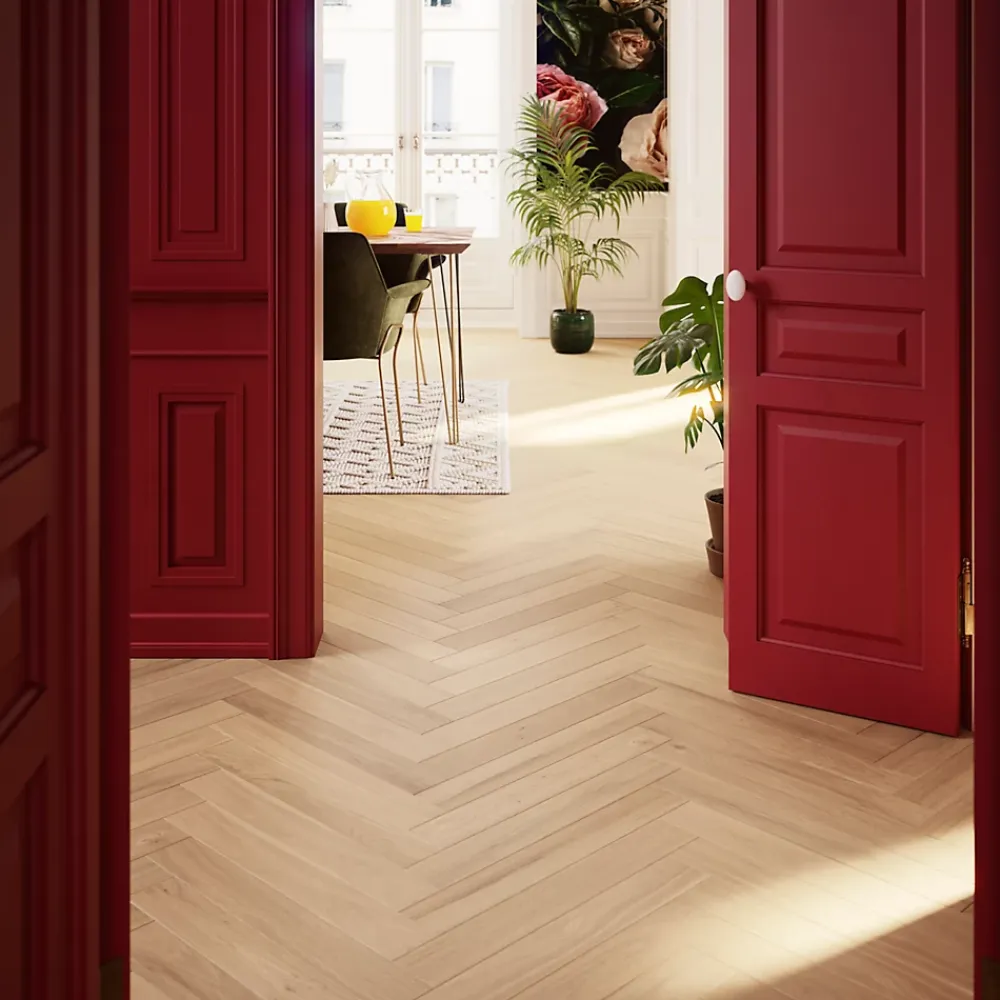 GoodHome Parquet Contrecollé|Parquet Chevron<Parquet contrecollé clipsable Lulea bâtons rompus en chêne huilé coloris naturel