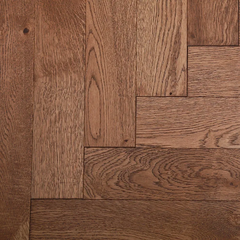 GoodHome Parquet contrecollé clipsable Skara bâtons rompus en chêne huilé brun rustique- Parquet Chevron|Parquet Contrecollé