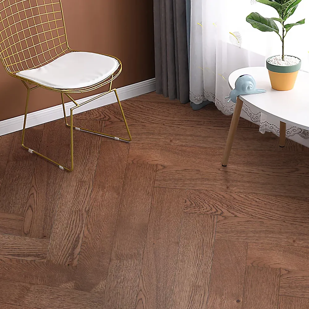 GoodHome Parquet contrecollé clipsable Skara bâtons rompus en chêne huilé brun rustique- Parquet Chevron|Parquet Contrecollé