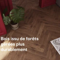 GoodHome Parquet contrecollé clipsable Skara bâtons rompus en chêne huilé brun rustique- Parquet Chevron|Parquet Contrecollé