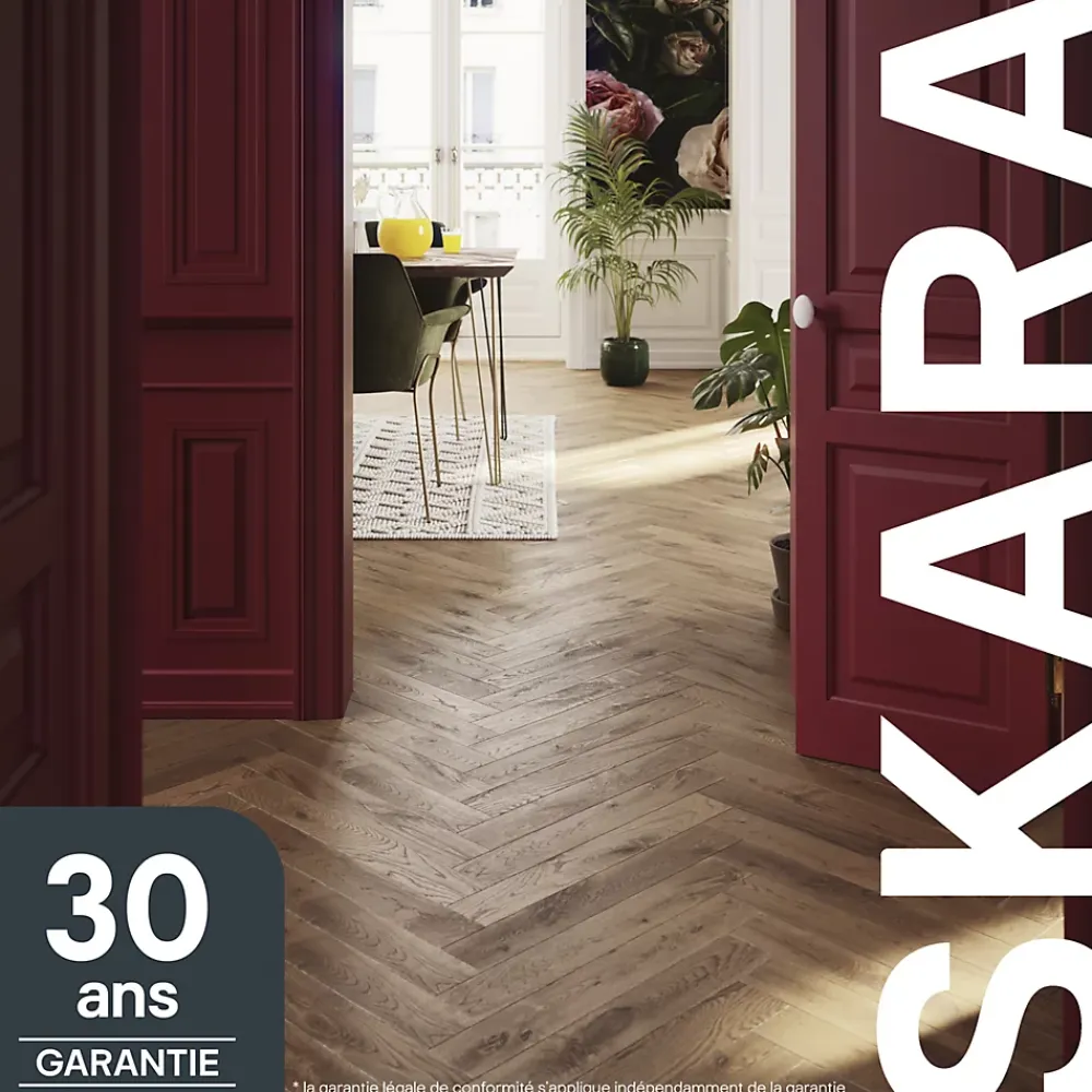 GoodHome Parquet contrecollé clipsable Skara bâtons rompus en chêne huilé brun rustique- Parquet Chevron|Parquet Contrecollé