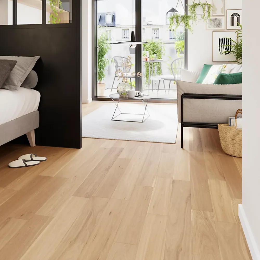 GoodHome Parquet massif à clipser Lulea M en chêne verni naturel- Voir Tous Les Parquets|Parquet Massif
