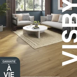 GoodHome Parquet massif à clipser Visby M en chêne verni blond- Parquet Massif|Voir Tous Les Parquets