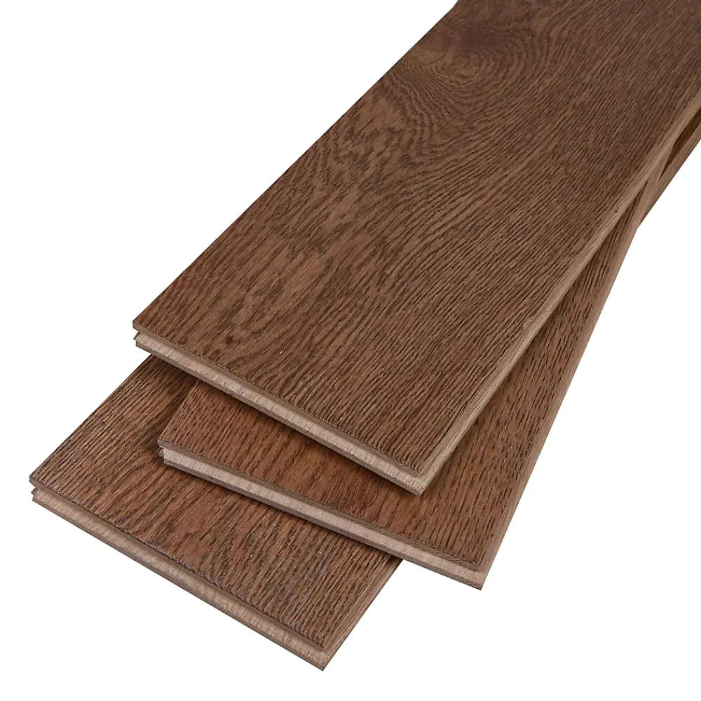 GoodHome Parquet massif à coller Skara L en chêne verni brun- Parquet Massif|Voir Tous Les Parquets