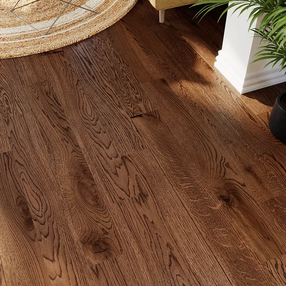 GoodHome Parquet massif à coller Skara L en chêne verni brun- Parquet Massif|Voir Tous Les Parquets