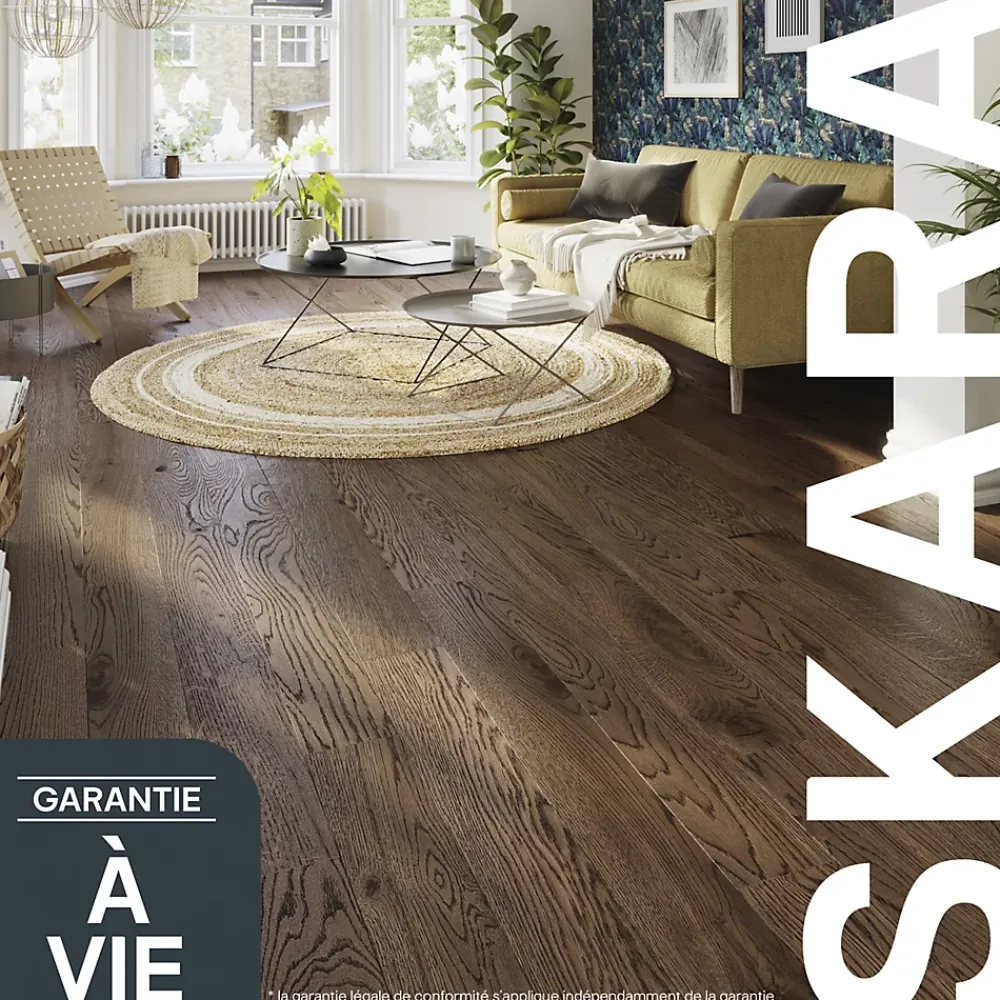 GoodHome Parquet massif à coller Skara L en chêne verni brun- Parquet Massif|Voir Tous Les Parquets