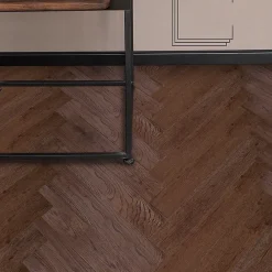 GoodHome Parquet Chevron|Parquet Massif<Parquet massif à coller Skara bâtons rompus en chêne verni brun